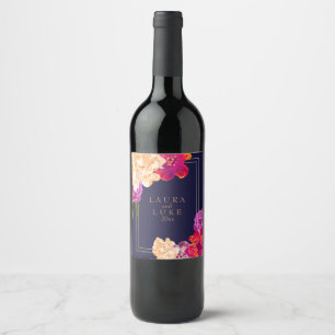 Étiquette Pour Bouteilles De Vin Tropical, Navy Floral