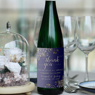 Étiquette Pour Bouteilles De Vin Trucs d'or sur Mariage bleu marine