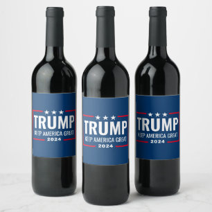 Étiquette Pour Bouteilles De Vin Trump 2024 Gardez l'Amérique grande - bleu rouge
