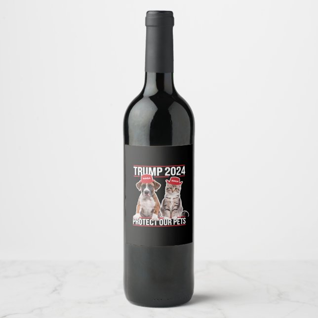 Étiquette Pour Bouteilles De Vin Trump 2024 Protégez nos animaux Chiens de chat MAG (Devant)