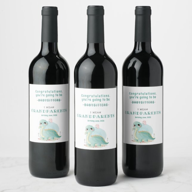 Étiquette Pour Bouteilles De Vin Tu vas être grand-parents Baby Dinosaur (Bouteilles)