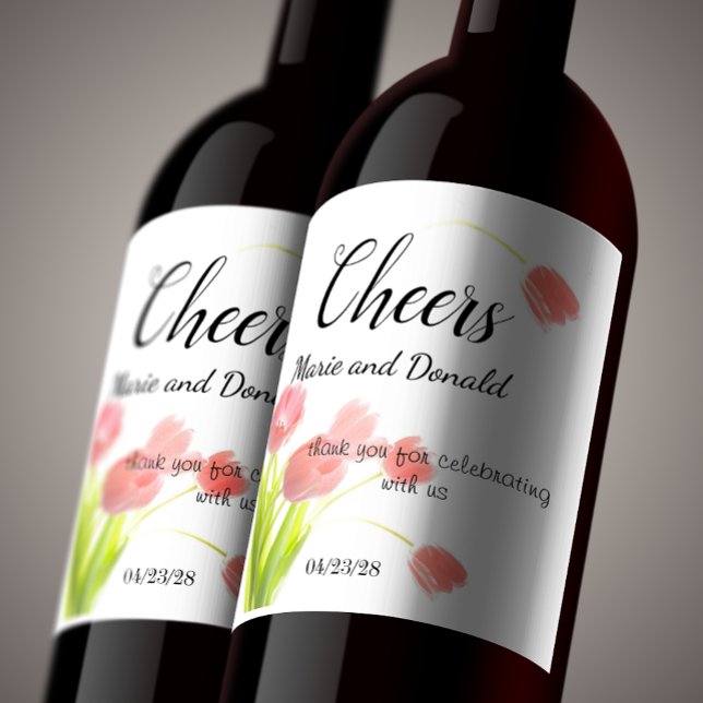 Étiquette Pour Bouteilles De Vin Tulipes roses tendres (Créateur téléchargé)