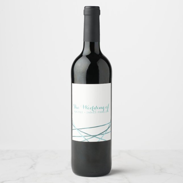 Étiquette Pour Bouteilles De Vin Turquoise Aqua Lignes géométriques modernes Vin de (Devant)