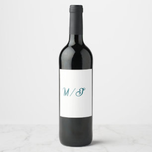 Étiquette Pour Bouteilles De Vin Turquoise monogramme nom de couple de mariés simpl