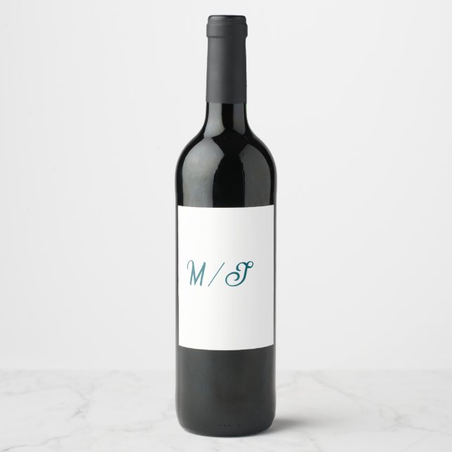 Étiquette Pour Bouteilles De Vin Turquoise monogramme nom de couple de mariés simpl (Devant)
