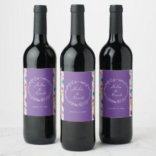 Étiquette Pour Bouteilles De Vin Turquoise Purple Jaune Fleurs de prairie de printe