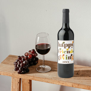 Étiquette Pour Bouteilles De Vin Typographie colorée Happy Friendsgiving fall