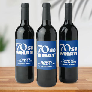 Étiquette Pour Bouteilles De Vin Typographie de citation amusante moderne bleu 70e