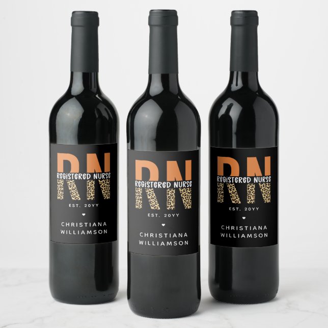Étiquette Pour Bouteilles De Vin Typographie du léopard de l'infirmière autorisée (Bouteilles)
