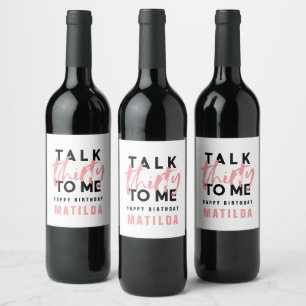 Étiquette Pour Bouteilles De Vin Typographie minimaliste moderne girly rose 30e