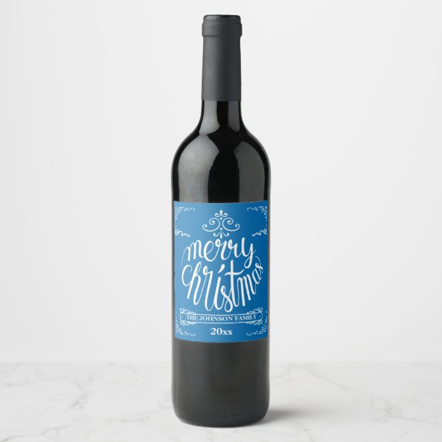 Étiquette Pour Bouteilles De Vin Typographie rétro bleu et blanc vacances (Devant)