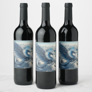 Étiquette Pour Bouteilles De Vin Un dragon superbe entouré de nuages