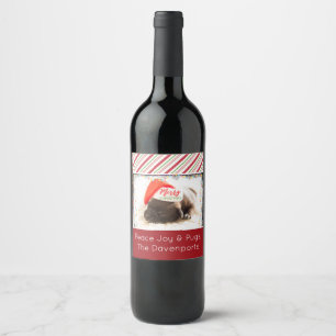 Étiquette Pour Bouteilles De Vin Un joli Carlin de chiot en Noël au Père Noël ro