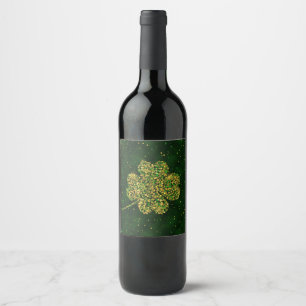 Étiquette Pour Bouteilles De Vin Un Shamrock irlandais à quatre feuilles de trèfl