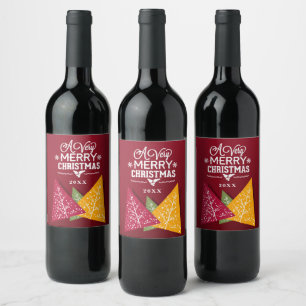 Étiquette Pour Bouteilles De Vin Un très joyeux Noël Arbres stylisés Modifiable