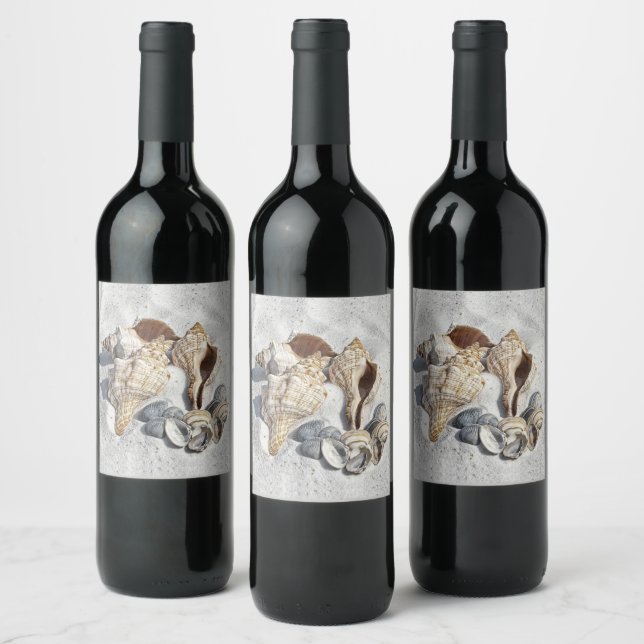 Étiquette Pour Bouteilles De Vin Une collection de coquillages sur le sable (Bouteilles)
