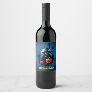 Étiquette Pour Bouteilles De Vin Une scène d'Halloween éffrayante