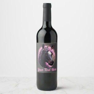 Étiquette Pour Bouteilles De Vin Unicorn noir et rose Imaginaire de fée Créature