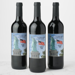 Étiquette Pour Bouteilles De Vin USA 250 Drapeau Américain Statue de la Liberté Mon