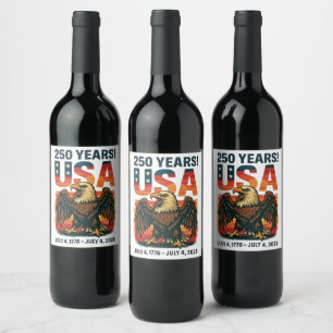 Étiquette Pour Bouteilles De Vin USA 250 Years - Patriotic Bald Eagle 4 juillet 202