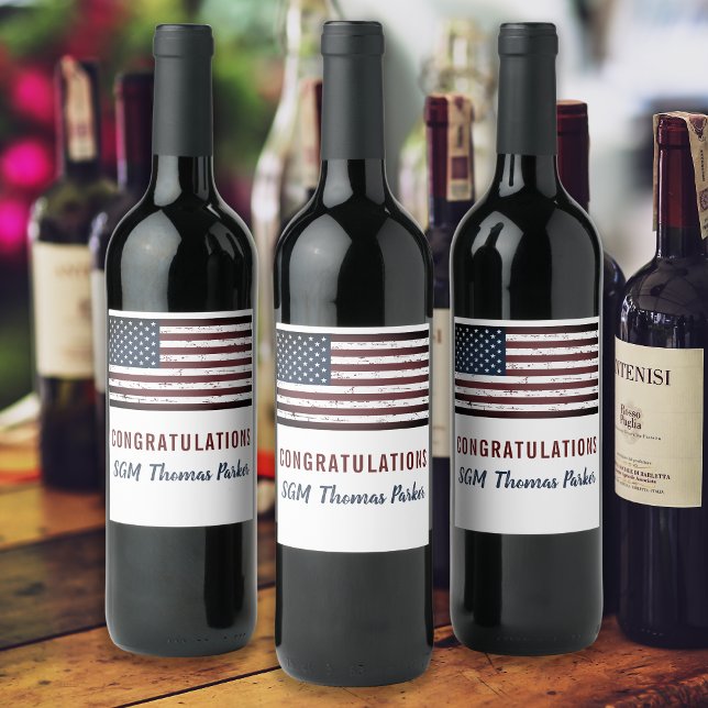 Étiquette Pour Bouteilles De Vin USA American Flag Parti de retraite patriotique (Créateur téléchargé)