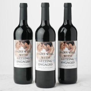 Étiquette Pour Bouteilles De Vin Va bien avec la photo de fiançailles Engagement