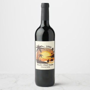 Étiquette Pour Bouteilles De Vin Vacances de coucher de soleil de plage vintage sur