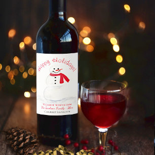 Étiquette Pour Bouteilles De Vin Vacances joyeuses à Snowman