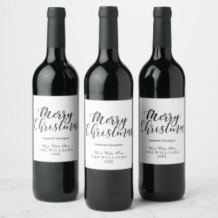 Étiquette Pour Bouteilles De Vin Vacances noires et blanches modernes de Joyeux