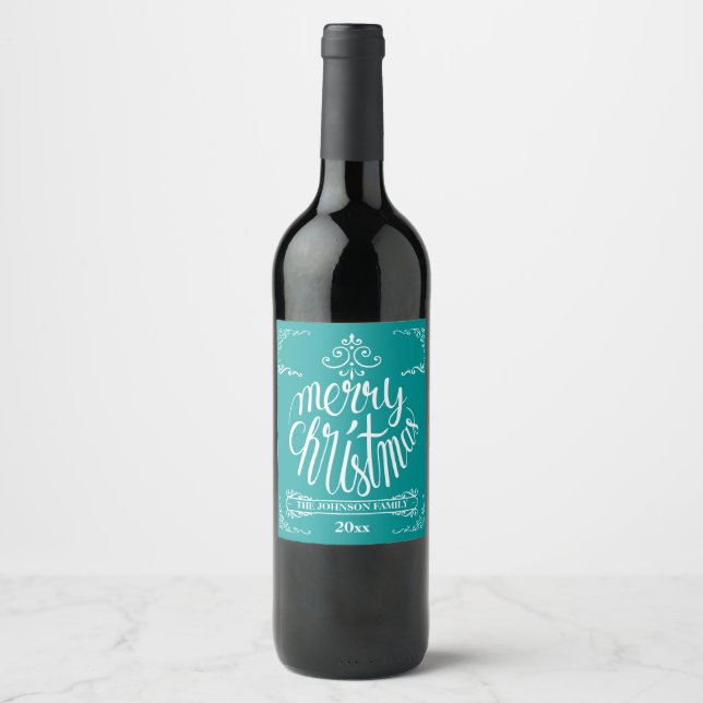 Étiquette Pour Bouteilles De Vin Vacances Typographie turquoise et blanche (Devant)