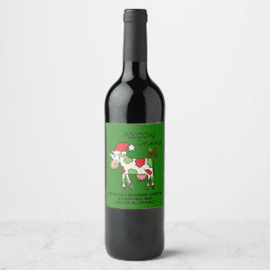 Étiquette Pour Bouteilles De Vin Vache Drôle Cartoon Noël Vacances Vin Cadeau