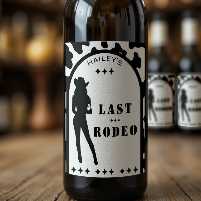 Étiquette Pour Bouteilles De Vin Vache Print Cowgirl Mariage Bachelorette Party (bride's last rodeo cow print bachelorette party wine bottle labels)