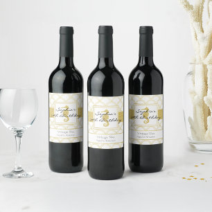 Étiquette Pour Bouteilles De Vin Vague Art Déco Or Hippie Cheval de Mer Anniversair
