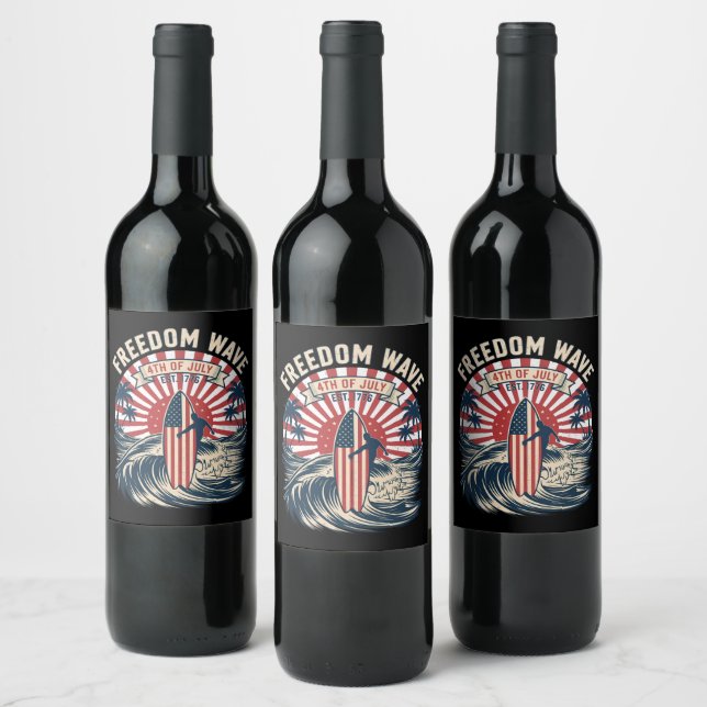 Étiquette Pour Bouteilles De Vin Vague de liberté 4 juillet (Bouteilles)