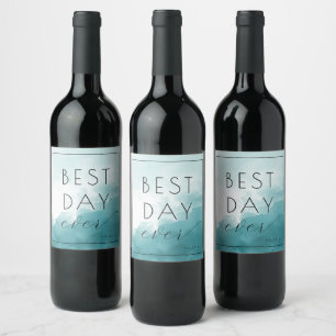 Étiquette Pour Bouteilles De Vin Vagues aquarelles bleues joyeuses