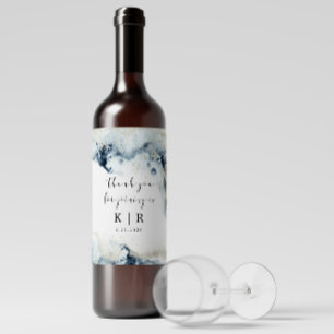 Étiquette Pour Bouteilles De Vin Vagues d'aquarelle et Étiquette de monogramme de s