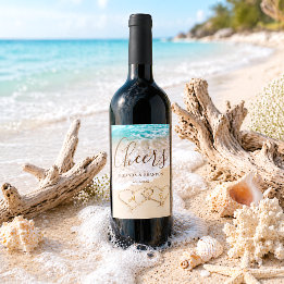 Étiquette Pour Bouteilles De Vin Vagues de l'océan bleu tropical mariage sur la pla