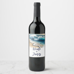 Étiquette Pour Bouteilles De Vin Vagues de l'océan se brisant sur la côte Rustique 