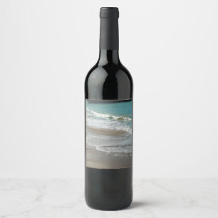 Étiquette Pour Bouteilles De Vin Vagues sur la plage bleu turquoise Océan