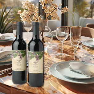 Étiquette Pour Bouteilles De Vin Vaisseau mariage, Vignoble Aquarelle Rustique