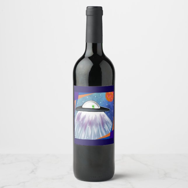 Étiquette Pour Bouteilles De Vin vaisseau spatial Alien UFO Space (Devant)