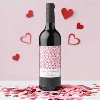 Étiquette Pour Bouteilles De Vin Valentine's Day Red and Pink Watercolor Hearts