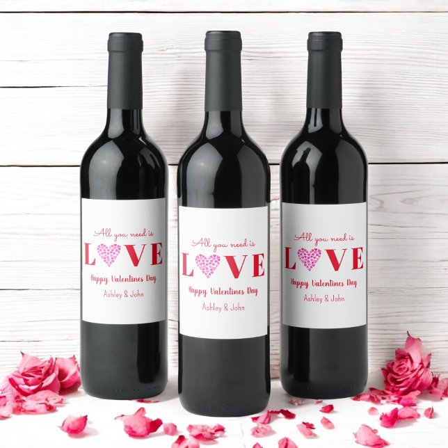 Étiquette Pour Bouteilles De Vin Valentines Galentine Red Love Heart (Créateur téléchargé)