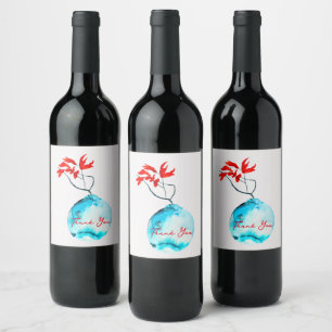 Étiquette Pour Bouteilles De Vin Vase bleu Ikebana aquarelle