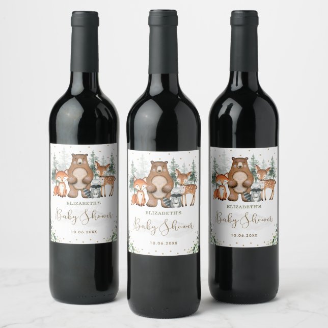 Étiquette Pour Bouteilles De Vin Végétal mignon Forêt Baby shower Animaux (Bouteilles)