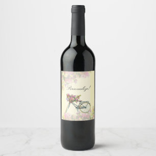 Étiquette Pour Bouteilles De Vin Vélo Vintage à fleurs printanières