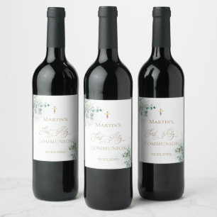 Étiquette Pour Bouteilles De Vin verdure aquarelle Première communion