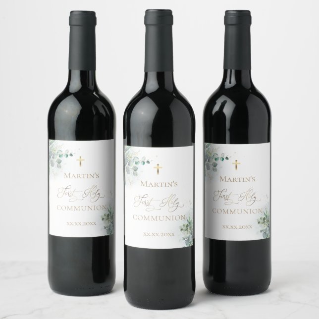 Étiquette Pour Bouteilles De Vin verdure aquarelle Première communion (Bouteilles)