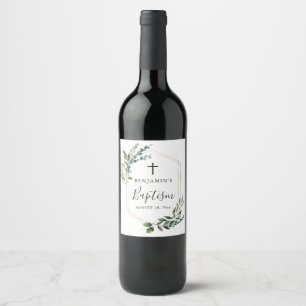 Étiquette Pour Bouteilles De Vin Verdure Feuillage Or Croix Baptême Étiquette de vi