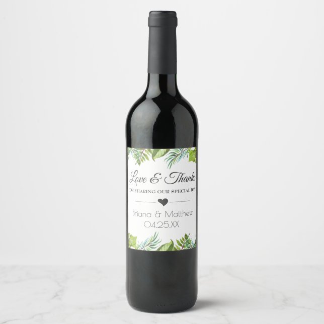 Étiquette Pour Bouteilles De Vin Verdure Palm Mariage Vin Étiquette Faveurs (Devant)